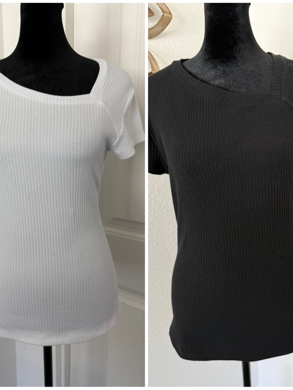 Ribbed Scoop Neck Tee - Black & White Duo